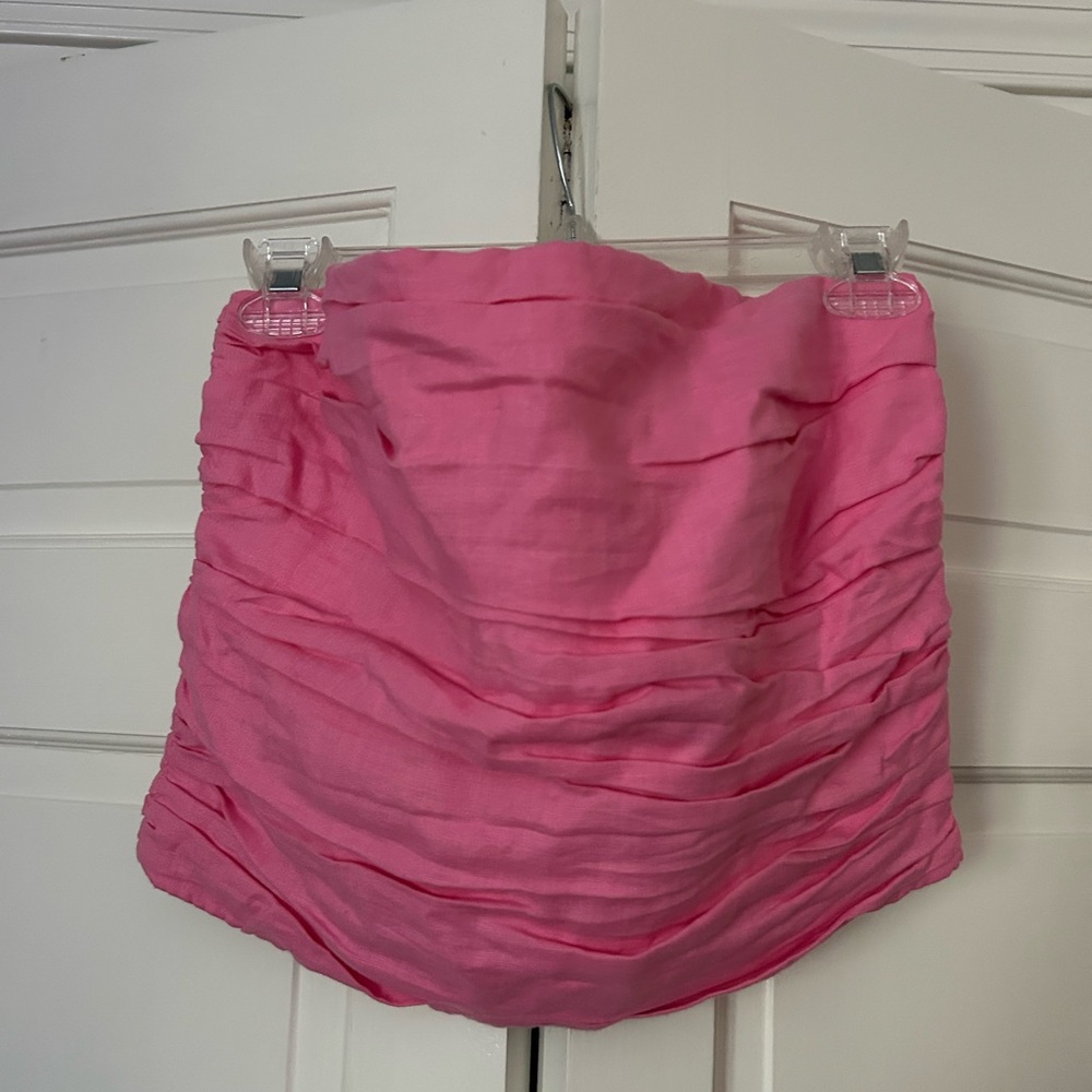 Mango Pink Ruched Strapless Top
